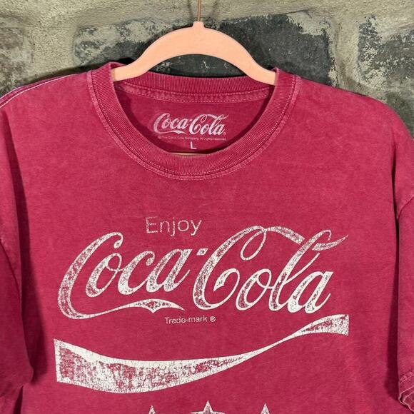 Coca Cola Cropped‎ T-Shirt Woman's Large Classic Lightweight Red White Faded - Picture 2 of 9